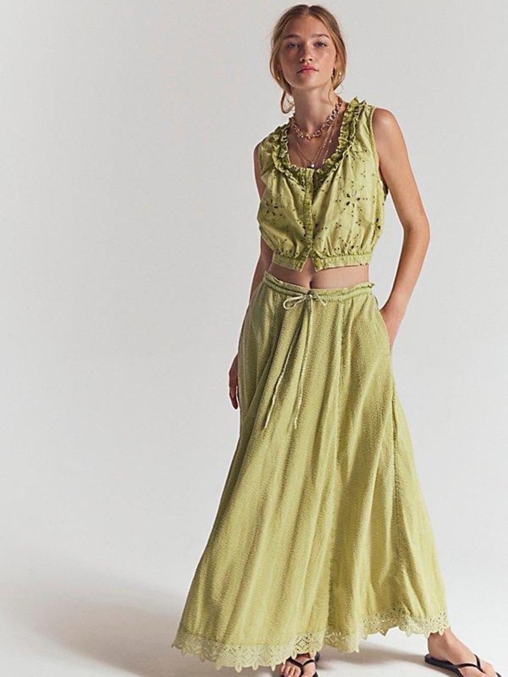 Free People Madelyn Cotton Maxi Skirt Set~ Sugar Swizzle